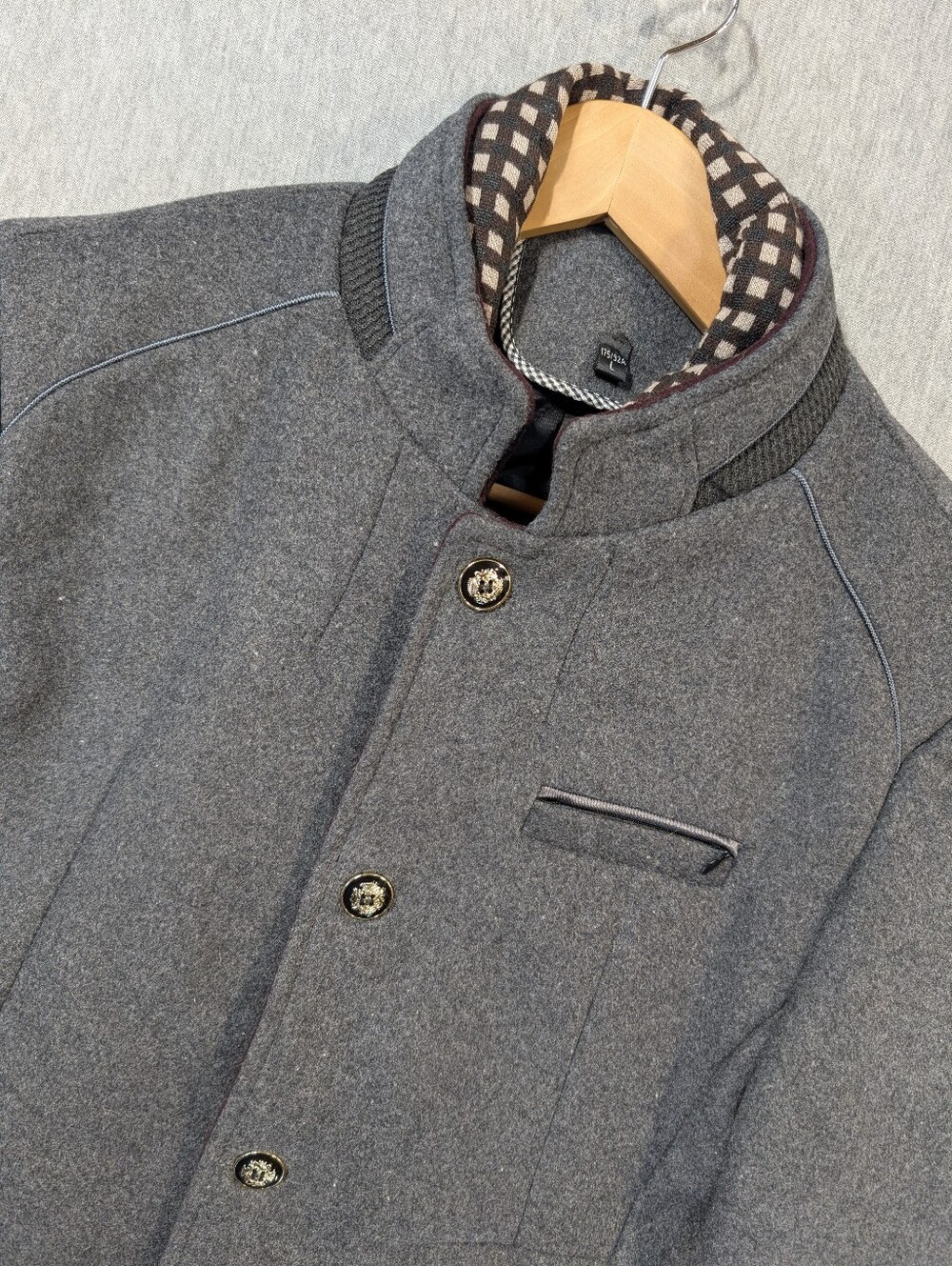 Bavarian Wool Blend Winter Coat Men's Large Grey Quilted Liner